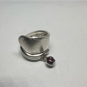 Spoon ring silver plated with rhinestone stone charm pink